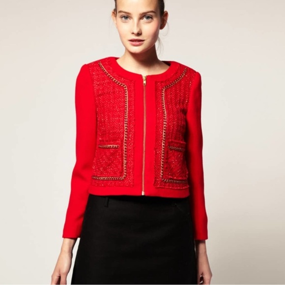 ASOS Red Blazer with Gold Chain Detail - Picture 3 of 3